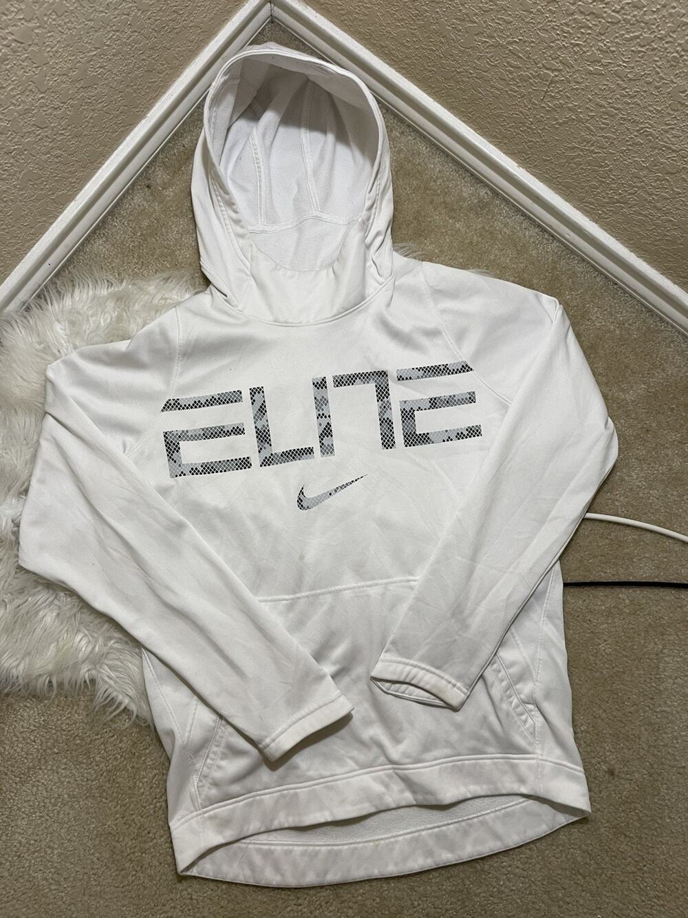 Nike Elite Sweatshirt Mens XLarge White Fleece Hoodie Dri-Fit